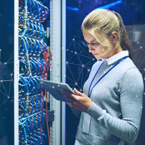 Data scientist researching how to normalize data in the server room.